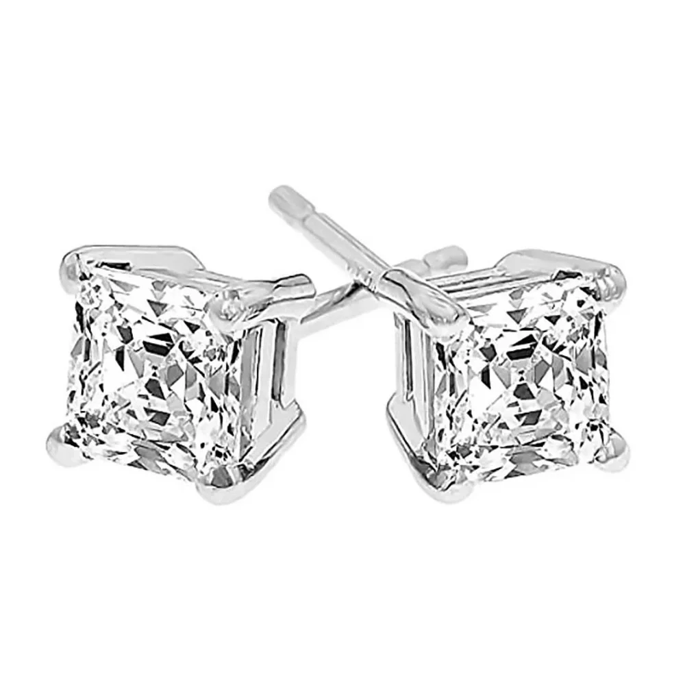 4-7mm Square Cut VVS Diamond 925 Silver Pin Studs
